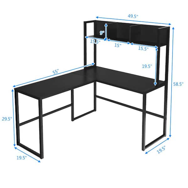 Costway L Shaped 55 In Black Corner Computer Desk With Hutch Hw63364bk The Home Depot Costway L Shaped 55 In Black Corner, Black Corner Computer Desk With Hutch