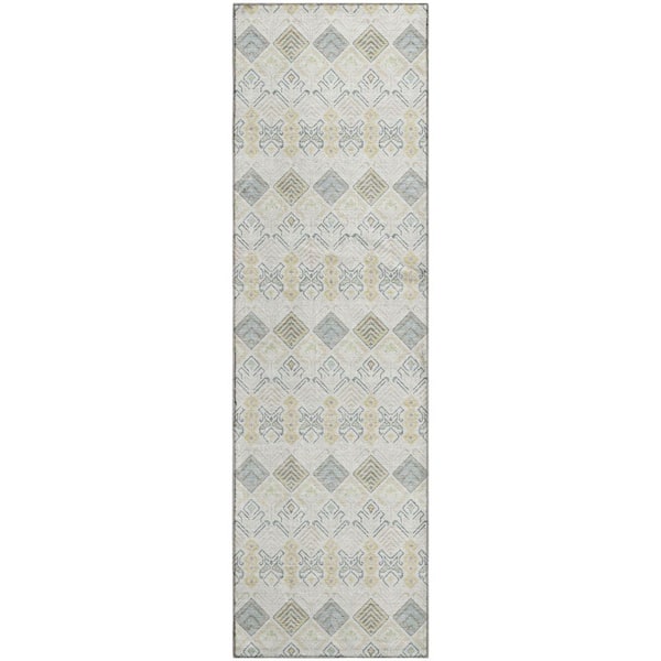 Mayfield Premium Machine Washable Abstract AMF2487 Ivory 2 ft. x 7 ft. Runner Rug