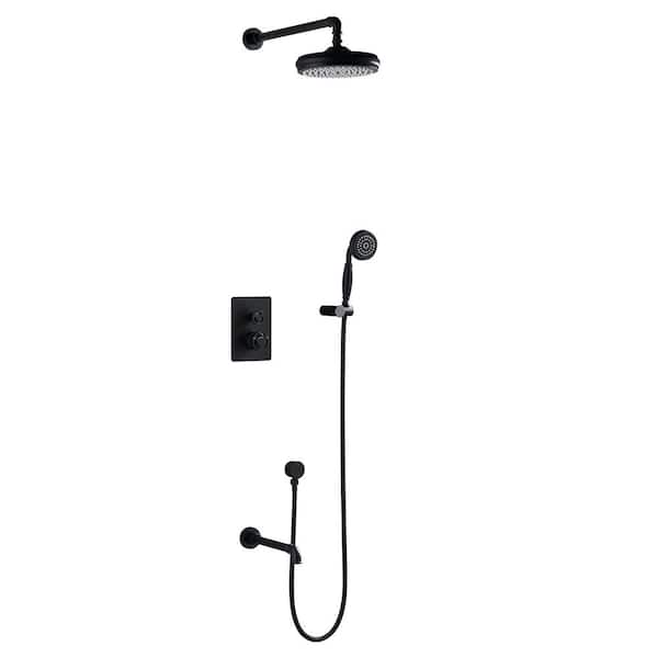 Tomfaucet Double Handle 3-Spray Patterns Shower Faucet 1.8 GPM with Drip FreeTub Faucet in. Matte Black (Valve Included)