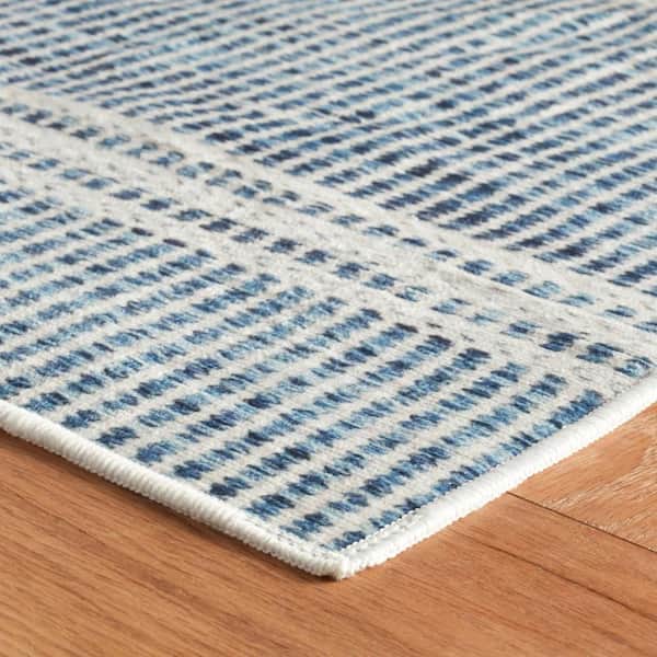 Malta Machine Washable Blue 10 ft. x 14 ft. Indoor Area Rug