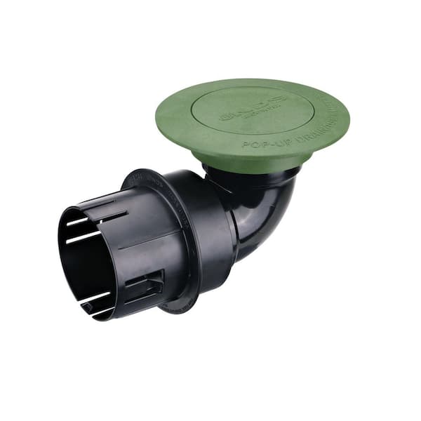 Universal Pop-Up Drainage Emitter with Elbow for 3 in. and 4 in. Drain Pipe, Green Plastic
