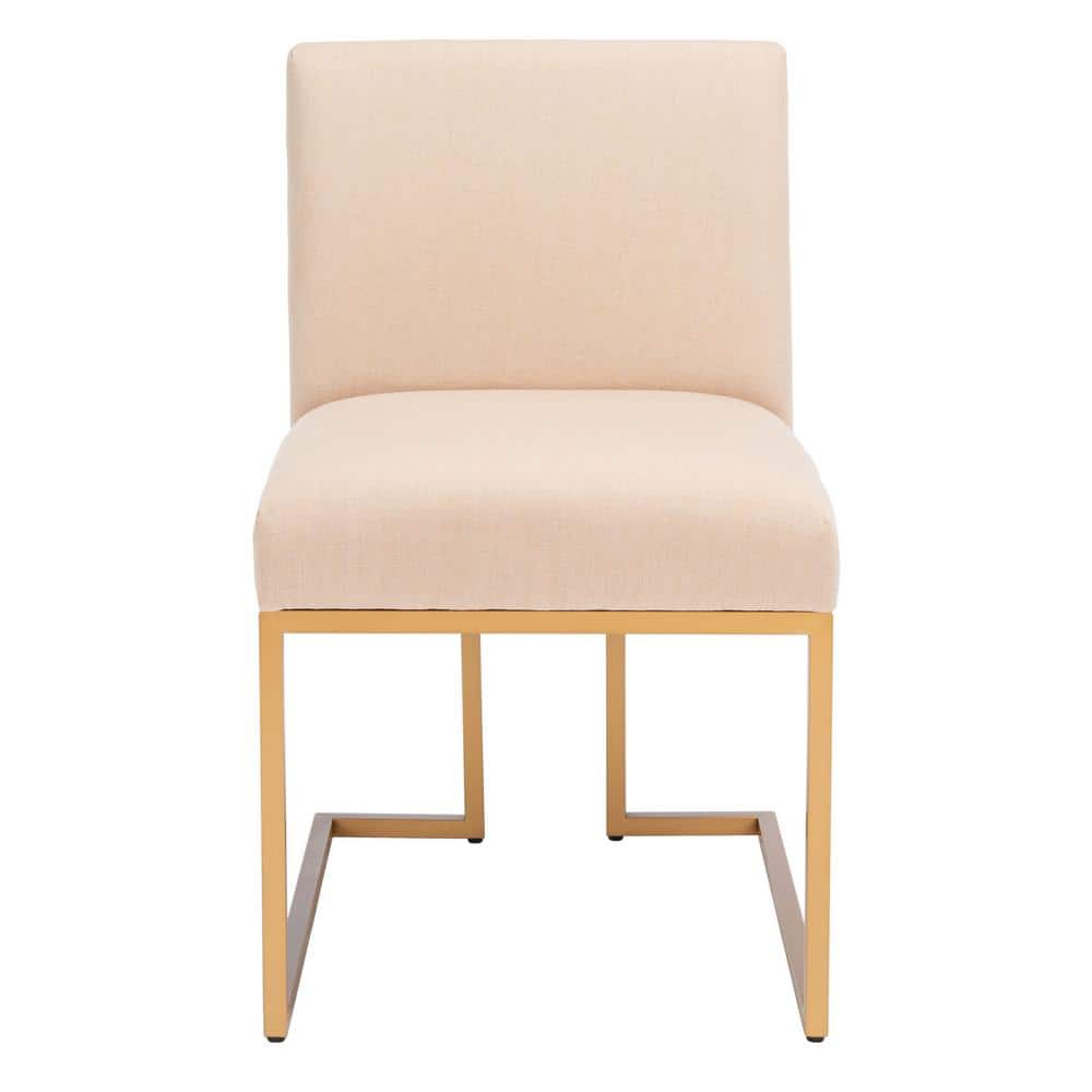 Modern Cosmopolitan Beige Linen & Gold Metal Parsons Side Chair Set