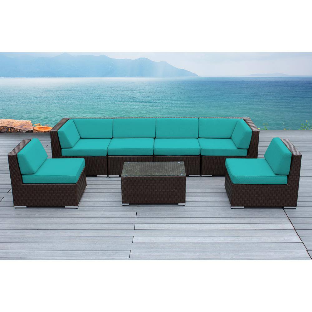 Ohana Dark Brown 7-Piece Wicker Patio Seating Set with Sunbrella Aruba Cushions price history on PriceWatchPro