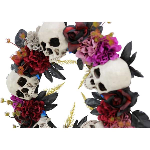 HAUNTED HILL FARM:Haunted Hill Farm 15 in. Halloween Bouquet Decoration  Piece with Black and Off-White Flowers and Skull HHBOQSKL-2 - The Home Depot