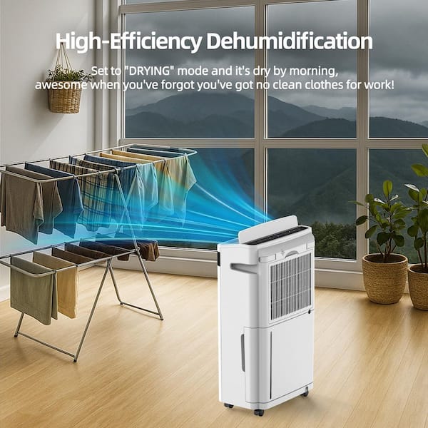 60 pt. 4500 sq. ft. Dehumidifier with Large Bucket for Home in White, with Drain Hose, Child Lock, Wind Swing Adjustable