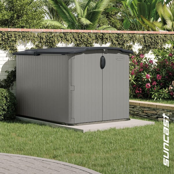 Glide top 5 ft. x 7 ft. Plastic Resin Storage Shed with Floor (32 sq. ft.) in Dove (Gray)
