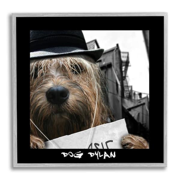 Stupell Industries Dog Dylan Funny Musician Wearing Hat Cityscape by Noah Bay 1-Piece Gray Framed Animal Giclee Art Print 12 in. x 12 in.