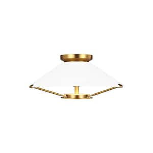 Ultra-Light 15 in. W Modern Burnished Brass Integrated LED Indoor Dimmable Flush Mount Light with Acrylic Diffuser