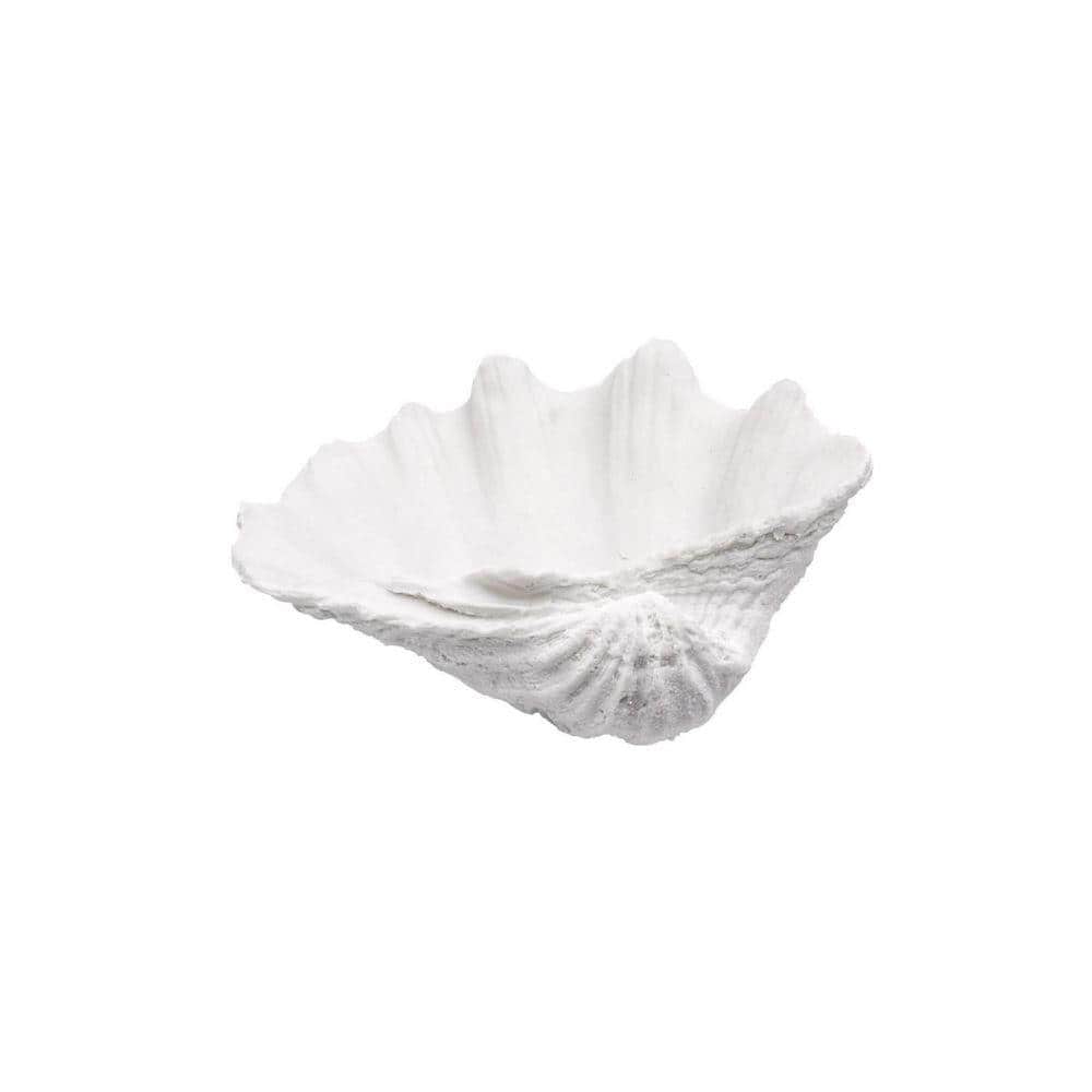 10 in. White Resin Medium Scalloped Clam Shell Bowl Sea Shell Decor for ...