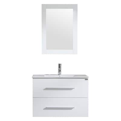 32.2 in. W x 18.1 in. D x 60 in. H Single Sink Bath Vanity in White with Ceramic Top and Mirror