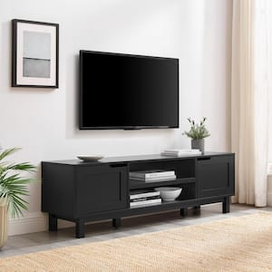 58 in. Solid Black Modern Transitional TV Stand with 2 Doors Fits TVs up to 65 in.