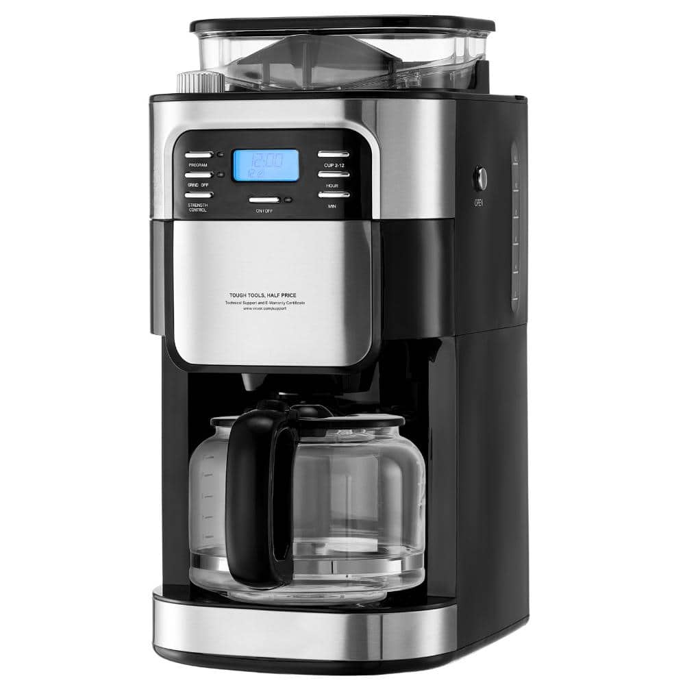 Coffee Maker with Grinder, 12 Cup Grind and Brew Drip Coffee Machine, 3 Strength Settings, 24-Hour Programmable Timer