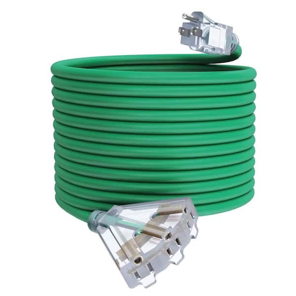 50 ft. 12 / 3 Outdoor Extension Cord with Lighted End SJTW for Garage Garden and Home, Green