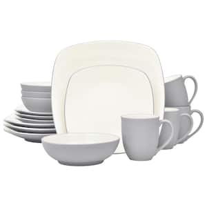 Colorwave Slate 16-Piece Square (Gray) Stoneware Dinnerware Set, Service For 4