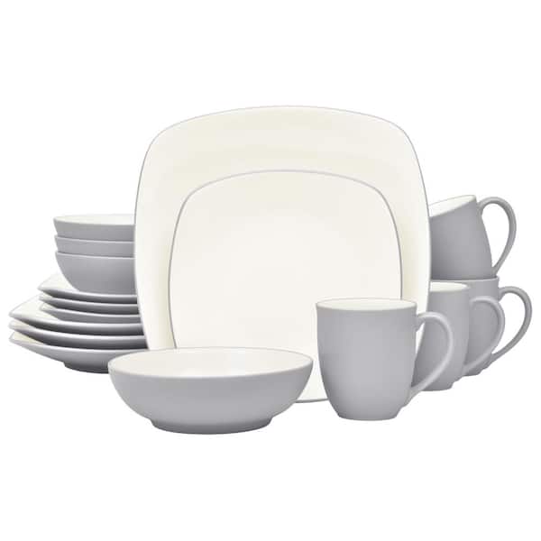 Noritake Colorwave Slate 16-Piece Square (Gray) Stoneware Dinnerware Set, Service For 4