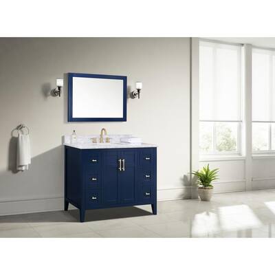 Sturgess 43 in. W x 22 in. D x 35 in. H Bathroom Vanity in Navy Blue with Carrara White Marble Top
