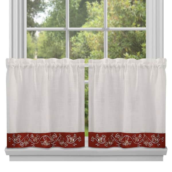 Achim Semi-Opaque Oakwood Burgundy Polyester Tier Curtain - 58 in. W x 36 in. L