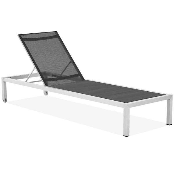 JEAREY Patio Aluminum Lounge Chaise Outdoor Chaise Lounge Chair with Textile Black Fabric