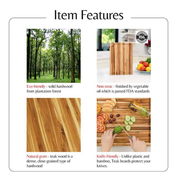 Tatayosi 1-Piece Teak Cutting Board Reversible Chopping Serving Board,  Small Size 14 in. x 10 in. x 0.6 in. J-H-W68567172 - The Home Depot