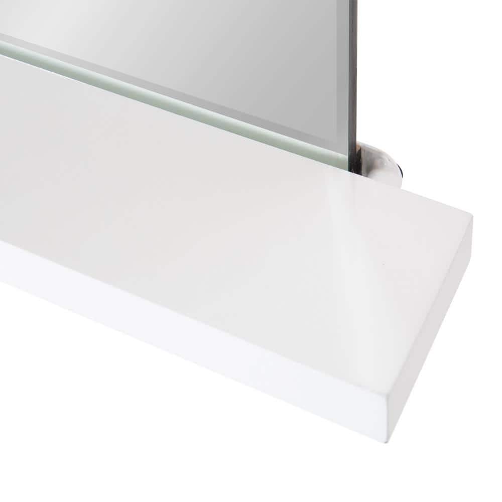 White Rectangular Frameless Vanity Mirror with Shelf