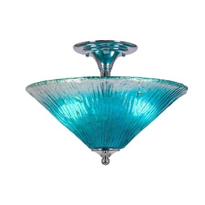 Bristol 12.75 in. 2-Light Chrome Semi-Flush with 16 in. Teal Crystal Glass Shade No Bulbs Included