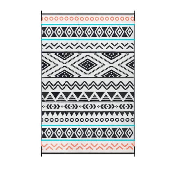 Angel Sar 6 ft. x 9 ft. Outdoor Durable Waterproof Plastic Straw Area Rug for Patio, Backyard Porch and Camping, Black and Red