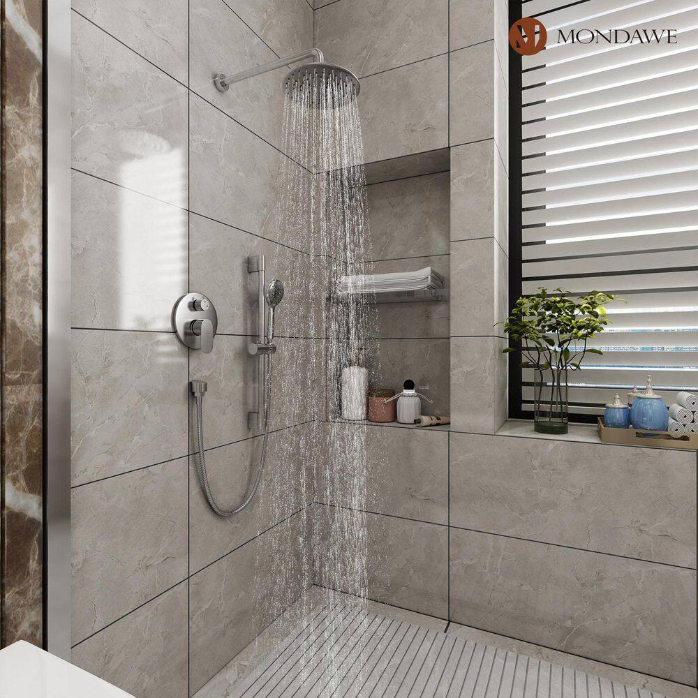 Brushed Nickel Adjustable Height Rainfall Shower System with Handheld