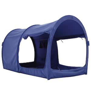Indoor Pop Up Portable Frame Pongee Bed Canopy Tent Full Curtains Breathable Navy Cottage (Mattress Not Included)