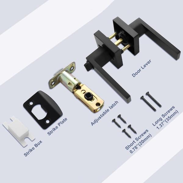5-Piece Door Lever Lock Set in Matte Black, Heavy Duty Square Door Handle, Interior Privacy Lock for Bedroom Bathroom