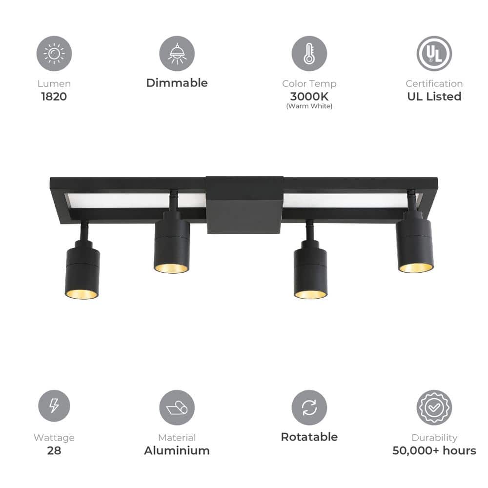 Shura Modern Black and Gold 4-Light LED Track Lighting Kit