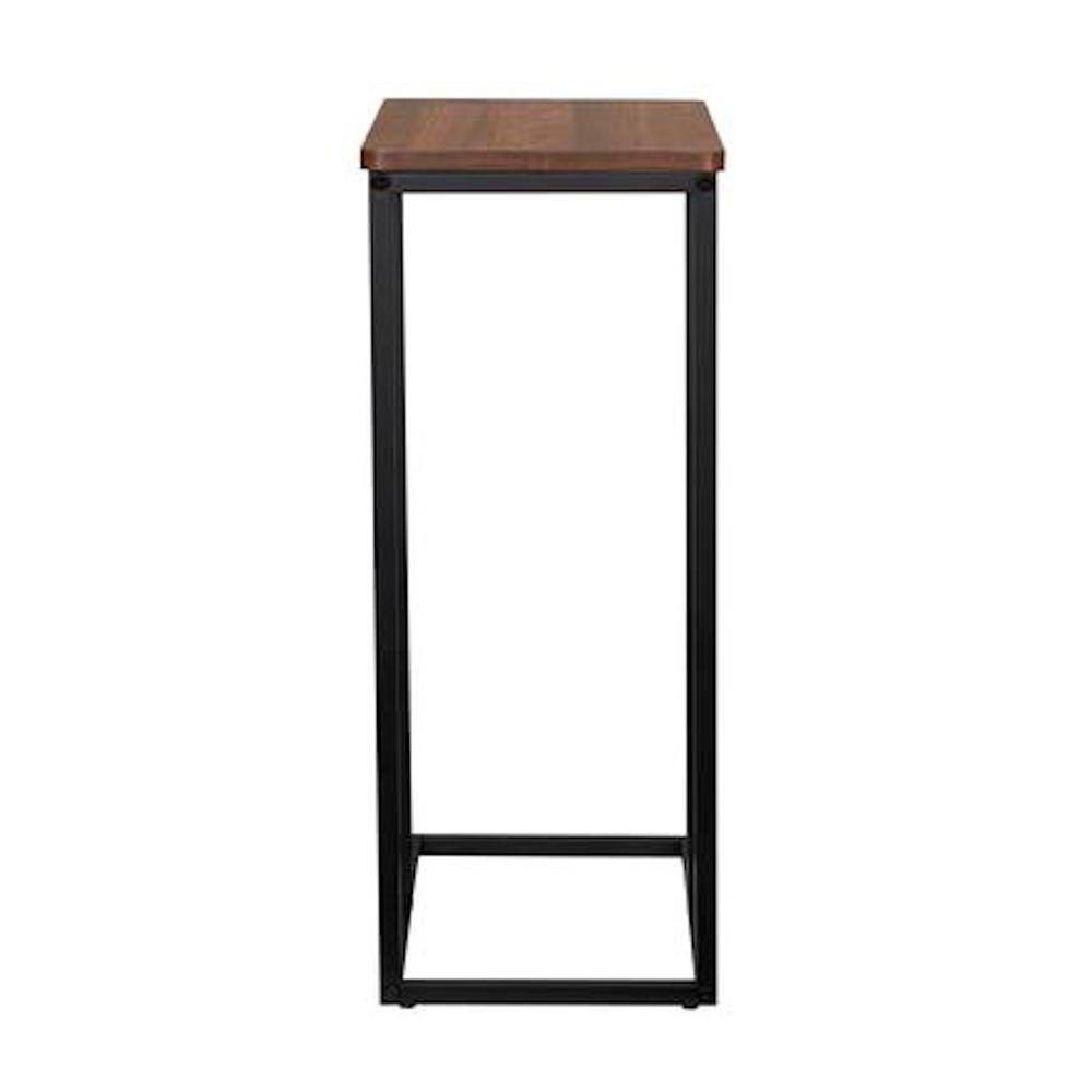 Mid-Century Walnut and Black Metal C-Shaped End Table