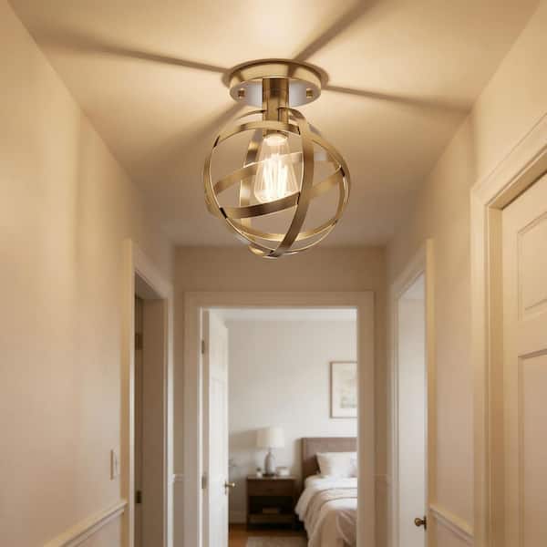 7.9 In. Brushed Nickel Globe Semi-Flush Mount Ceiling Light Fixture, Modern Metal Frame, E26 Base, Bulb Not Included