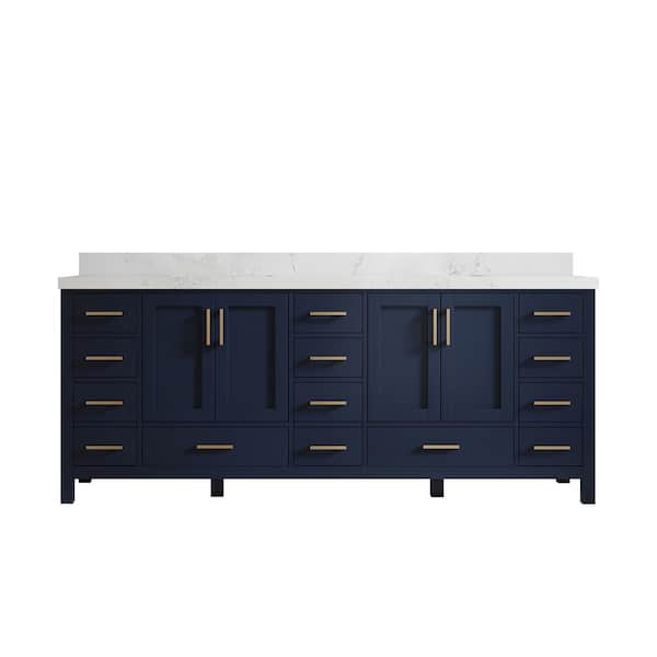 Willow Collections Malibu 84 in. W x 22 in. D x 36 in. H Double Sink Bath Vanity in Navy Blue with 2 in. Empira Quartz Top