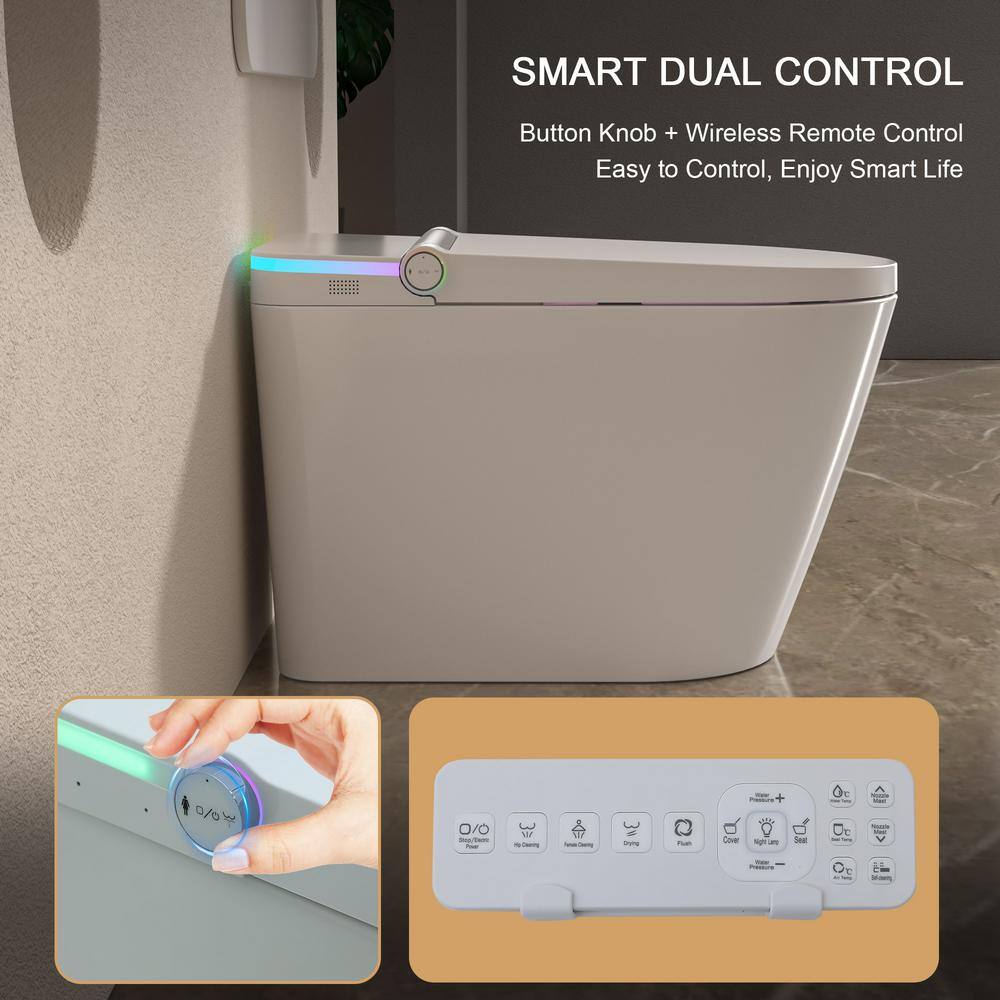 Elongated White Ceramic Smart Bidet Toilet with Heated Seat