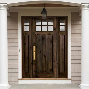 60 in. x 96 in. Craftsman Alder 2-Panel Right-Hand/Inswing 6-Lite Clear Glass Black Stain Wood Prehung Front Door w/DSL