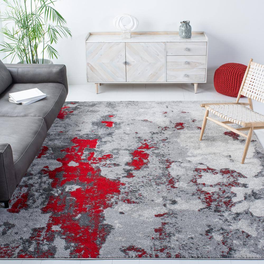 Adirondack Red and Grey Abstract Square Area Rug