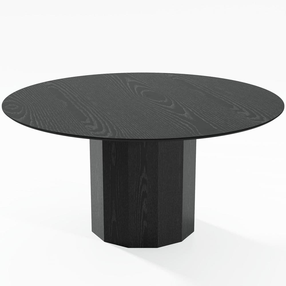 60 in. Natural Oak Wood Black Color Column Pedestal Round Kitchen Table Dining Table Seats 6 price history on PriceWatchPro