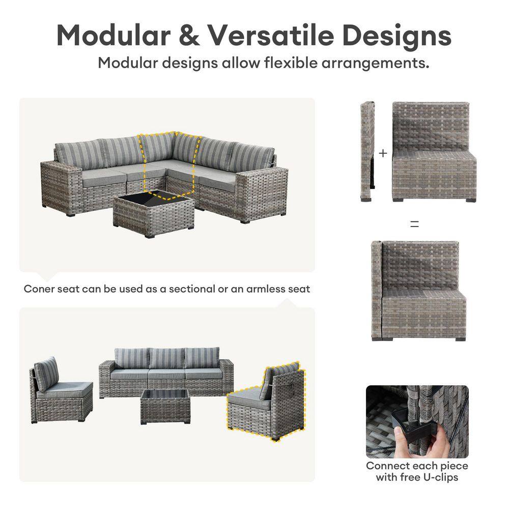 Marlton 13-Piece Gray Wicker Outdoor Sofa Set with Fire Pit