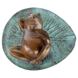 Lazy Frog on Lily Pad Cast Bronze Piped Spitting Statue