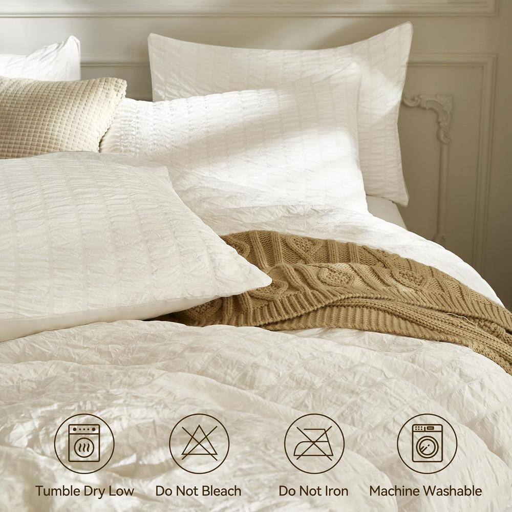 White Seersucker Queen Microfiber Duvet Cover Set, 3-Piece
