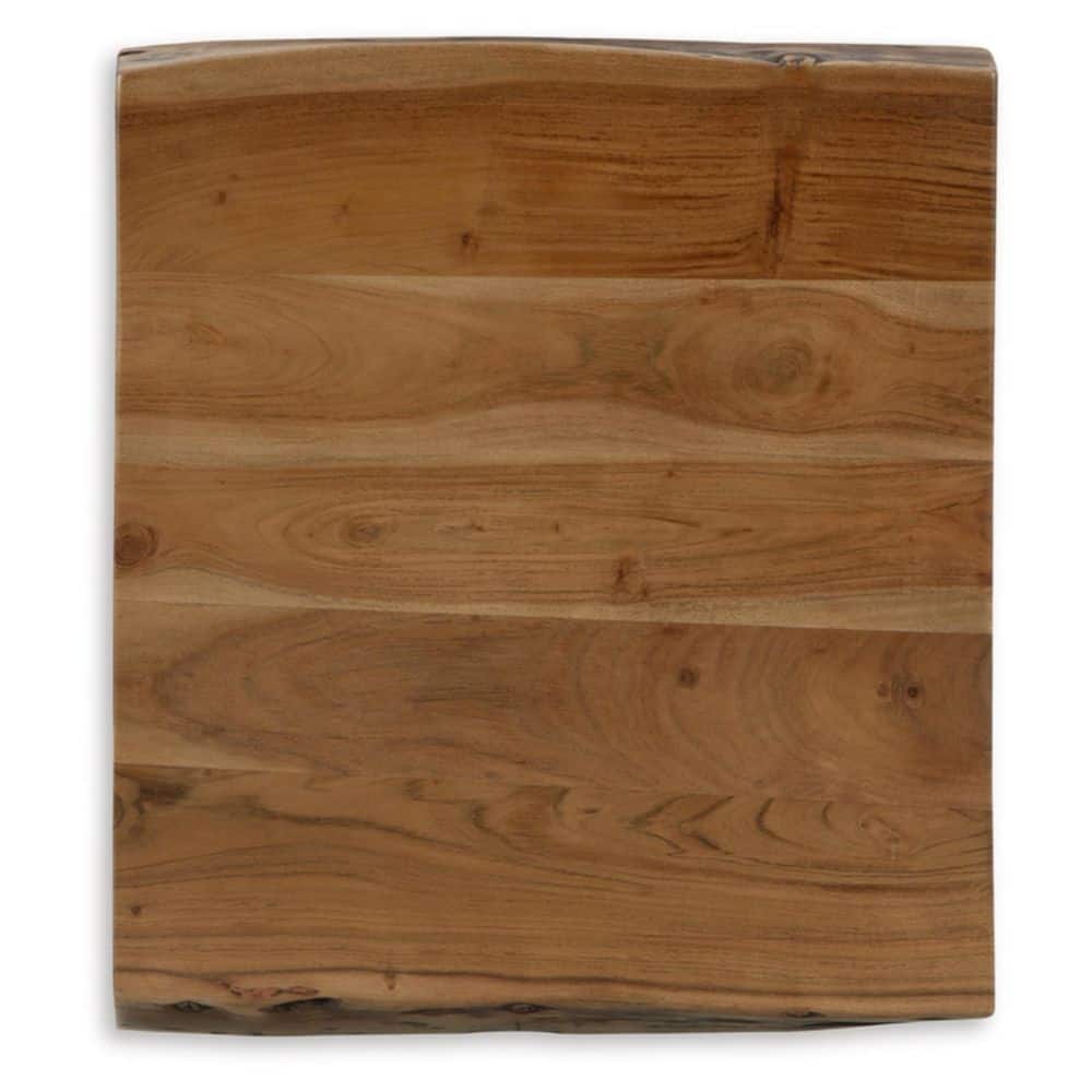 Square Light Brown and Black Wood Metal End Table