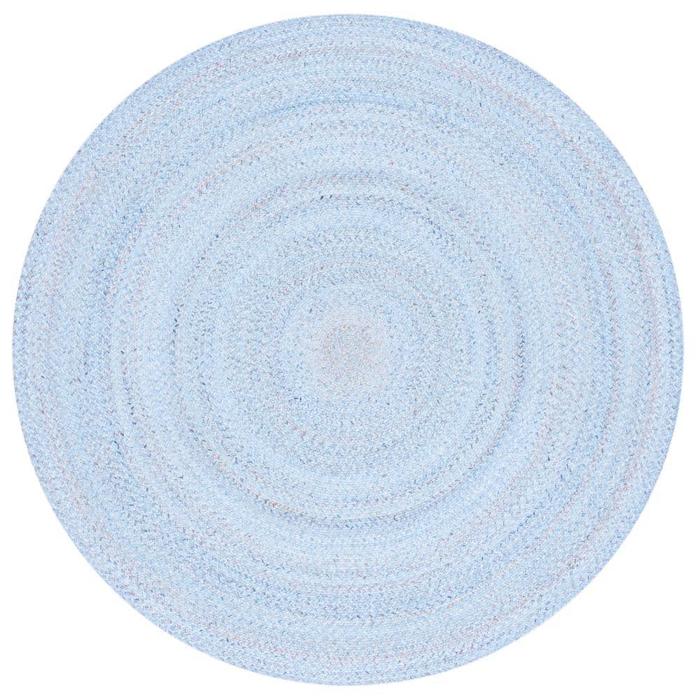 Coastal Charm Light Blue and Red Handwoven Round Rug