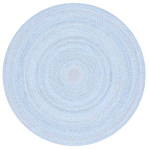 Braided Light Blue Red Doormat 3 ft. x 3 ft. Abstract Round Area Rug