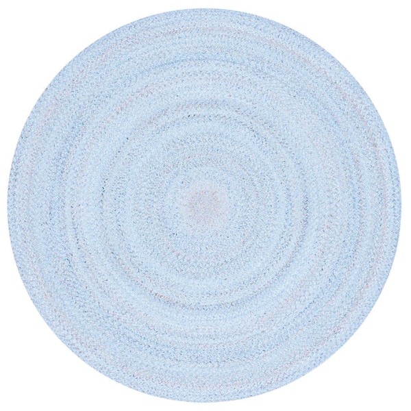 SAFAVIEH Braided Light Blue Red Doormat 3 ft. x 3 ft. Abstract Round Area Rug