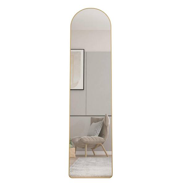 Aoibox 14.2 in. W x 57.5 in. H Aluminium Alloy Metal Frame Golden Arched Floor Mirror
