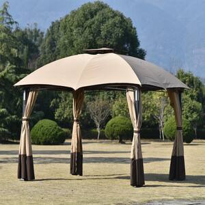 10 ft. W x 12 ft. L Outdoor Double Vents Gazebo Patio Metal Canopy with Screen and LED Lights