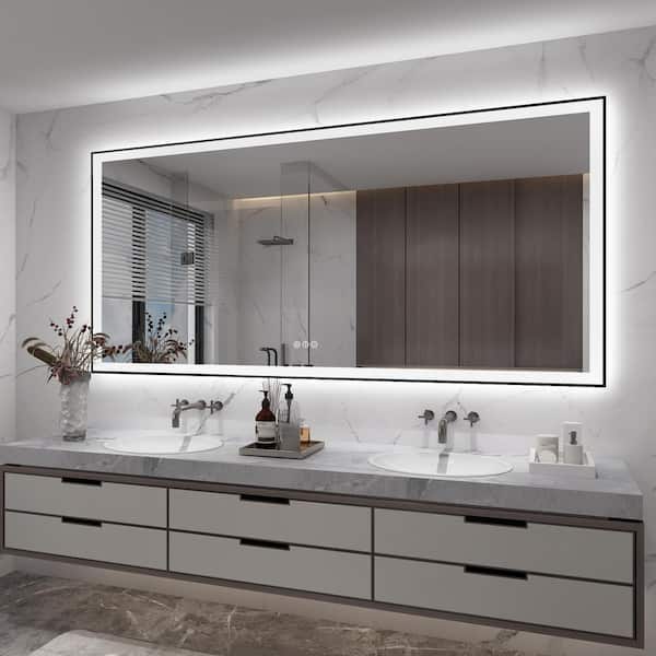 84 in. W x 40 in. H Rectangular Space Aluminum Framed Dual Lights Anti-Fog Wall Bathroom Vanity Mirror in Tempered Glass
