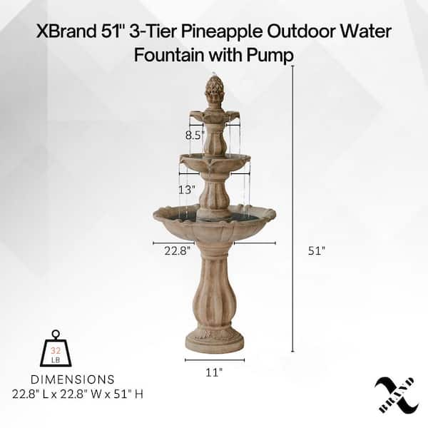 XBRAND 3-Tier Water Fountain with Pump and Pineapple Top, 51