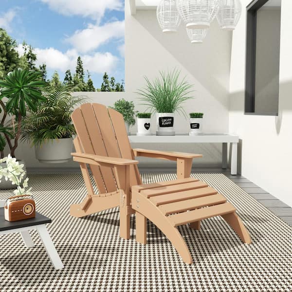 Laguna Outdoor Patio Traditional HDPE Plastic Folding Adirondack Chair with Footrest Ottoman in Teak