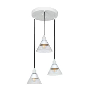 3-Light White Black Corded Linear Chandelier for Kitchen Island Foyer with no bulbs included